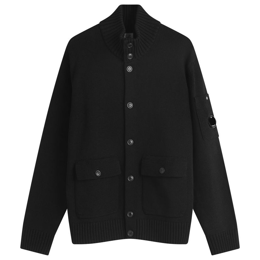Villapaita C.P. Company C.P. Company Compact Cotton Lens Knit Cardigan, Size Large Musta | 18CMKN078A-110058A-999