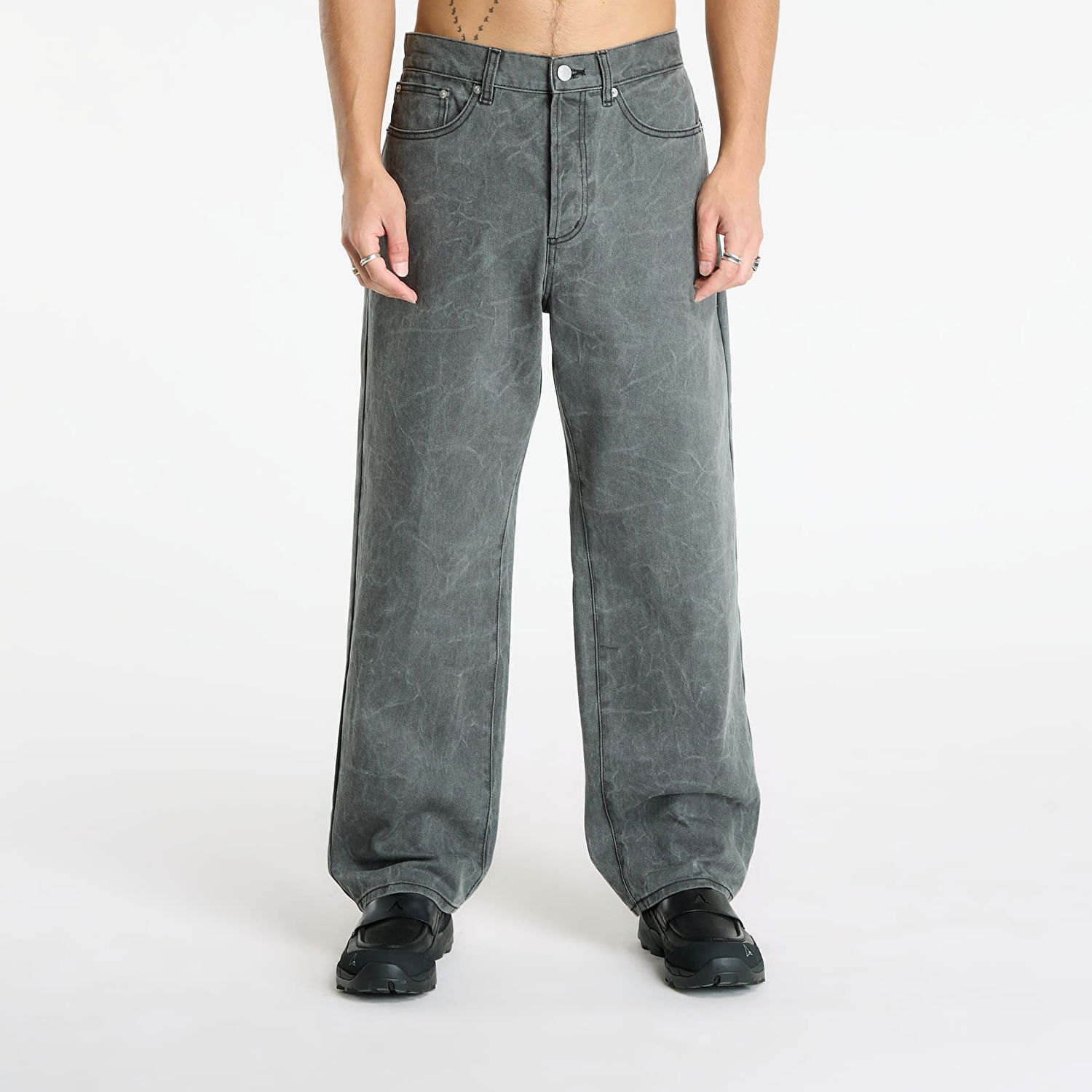 Housut OBEY Classic Wrinkle Baggy Denim Black Wrinkle Wash Harmaa | 142010111-BWA, 0