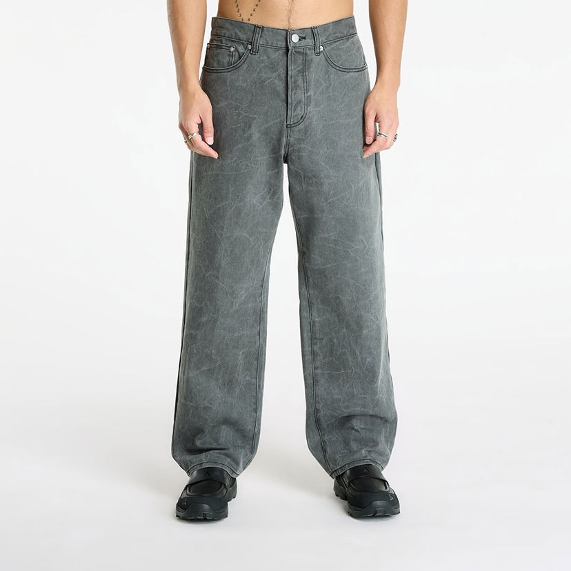 Housut OBEY Classic Wrinkle Baggy Denim Black Wrinkle Wash Harmaa | 142010111-BWA
