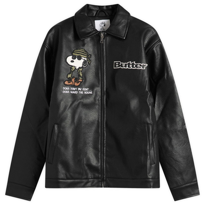 Takki Butter Goods Peanuts Guard Dog PU Leather Jacket Musta | BGBP241001-BLK