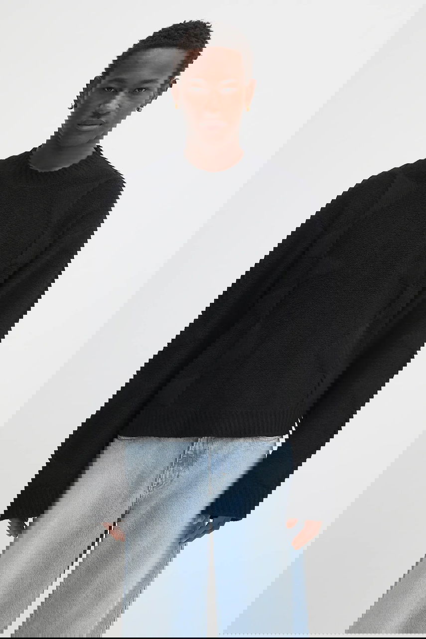 Villapaita HELIOT EMIL Textured Knit Crewneck Sweater Musta | PREAW25.M.07.063.BLK01., 0
