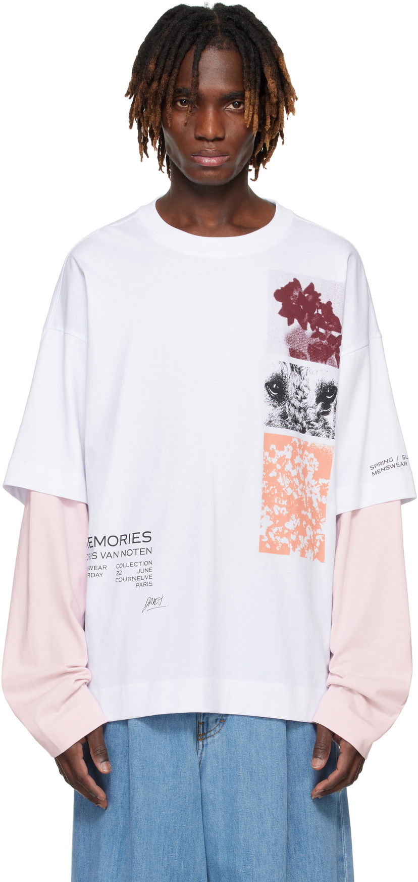 T-paita Dries Van Noten Dries Van Noten Long Sleeve Show T-Shirt Valkoinen | 251-021119-1603