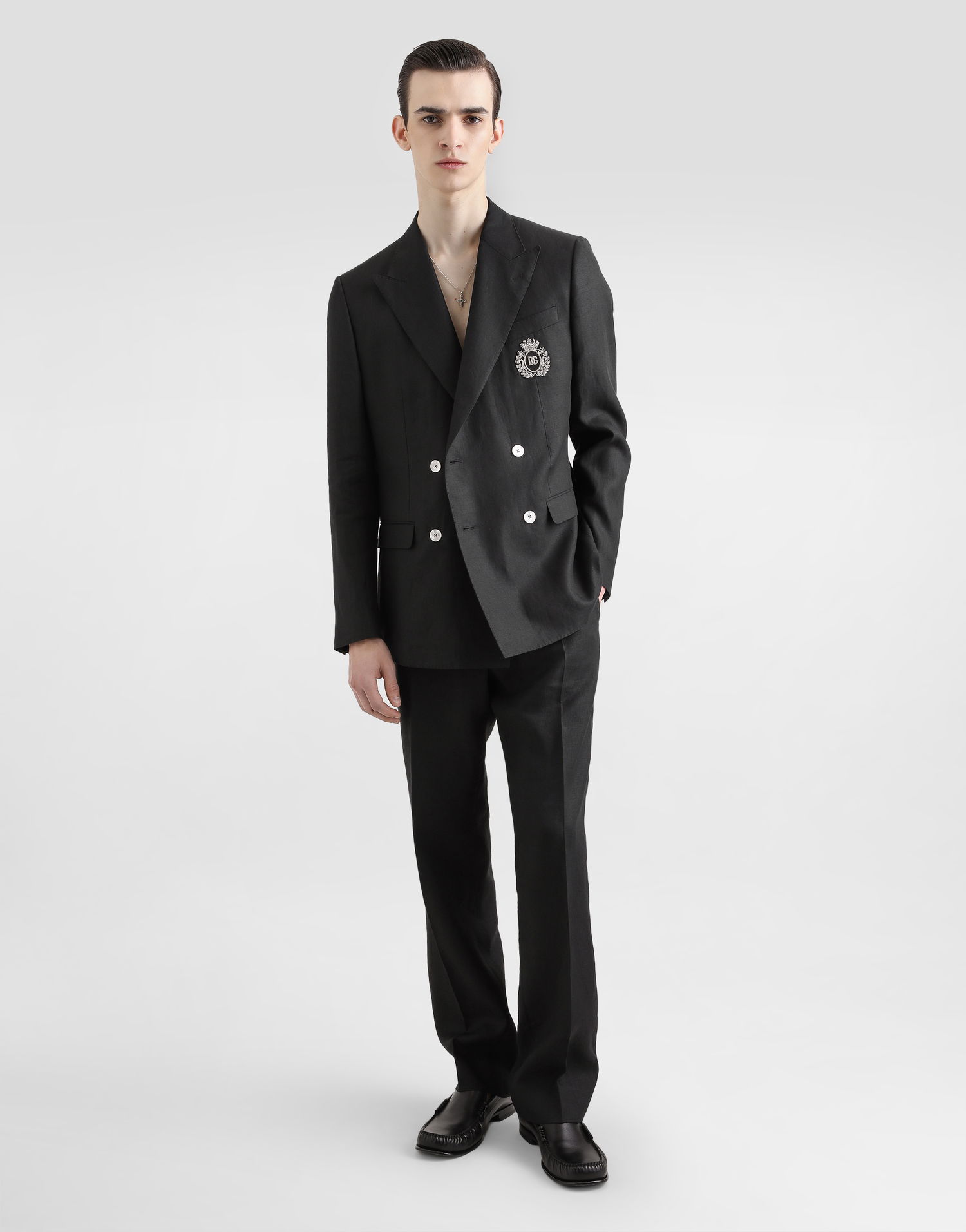 Takki Dolce & Gabbana Dolce & Gabbana Double-breasted Linen Jacket with Patch Musta | G2TJ2ZFU4K6N0000, 1