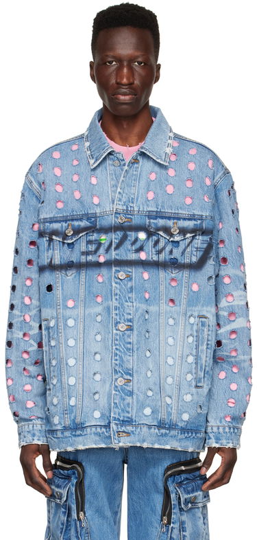 Takki We11done We11done Logo Distressed Denim Jacket Sininen | WD-DJ1-22-355-U-BL, 0