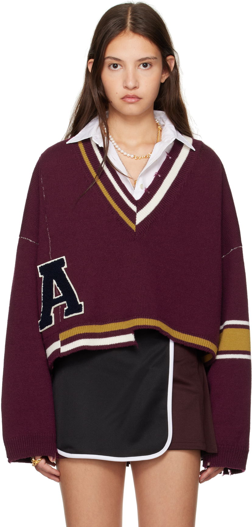 Villapaita Ambush Damaged Rib V-Neck Sweater Violetti | BWHD002F24KNI0012846