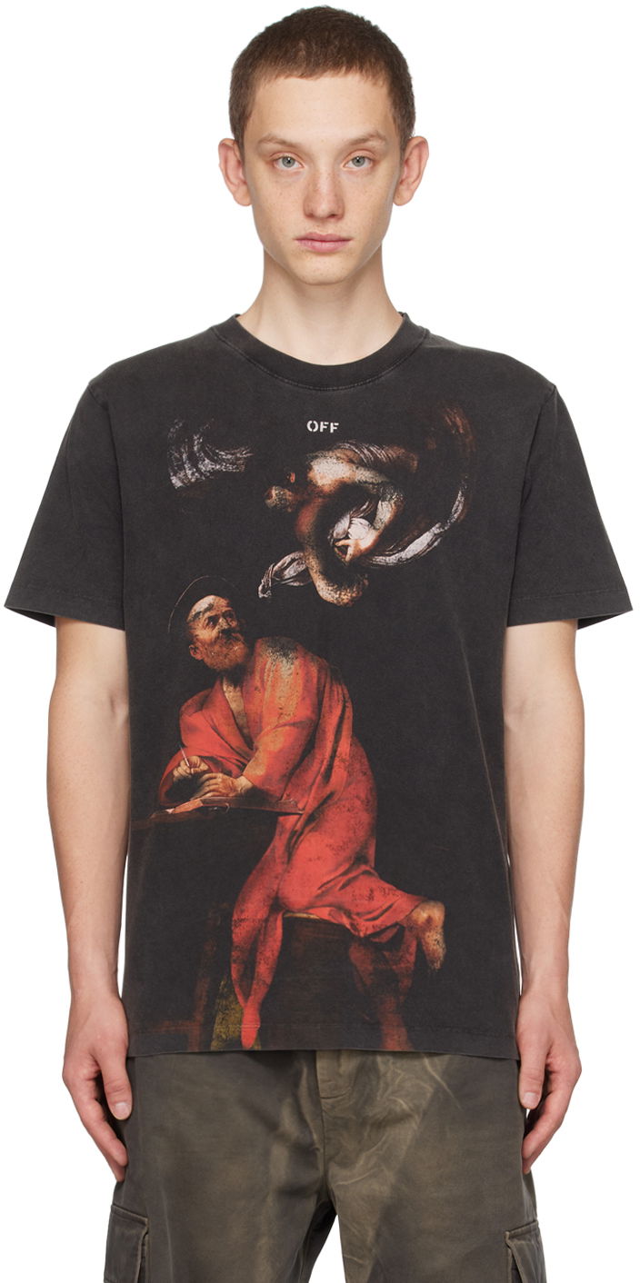 T-paita Off-White Black Printed T-Shirt Musta | OMAA027F23JER0041084