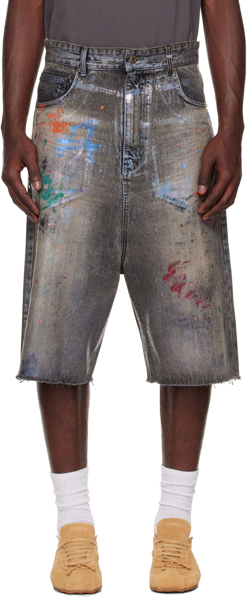 Shortsit We11done We11done Painted Denim Shorts Harmaa | WD-DP2-25-332-M-BK