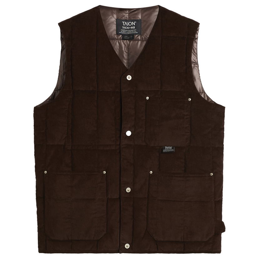 Liivi TAION Quilted Corduroy V-Neck Button-Down Work Vest Ruskea | TAION-001BWK-DKBR
