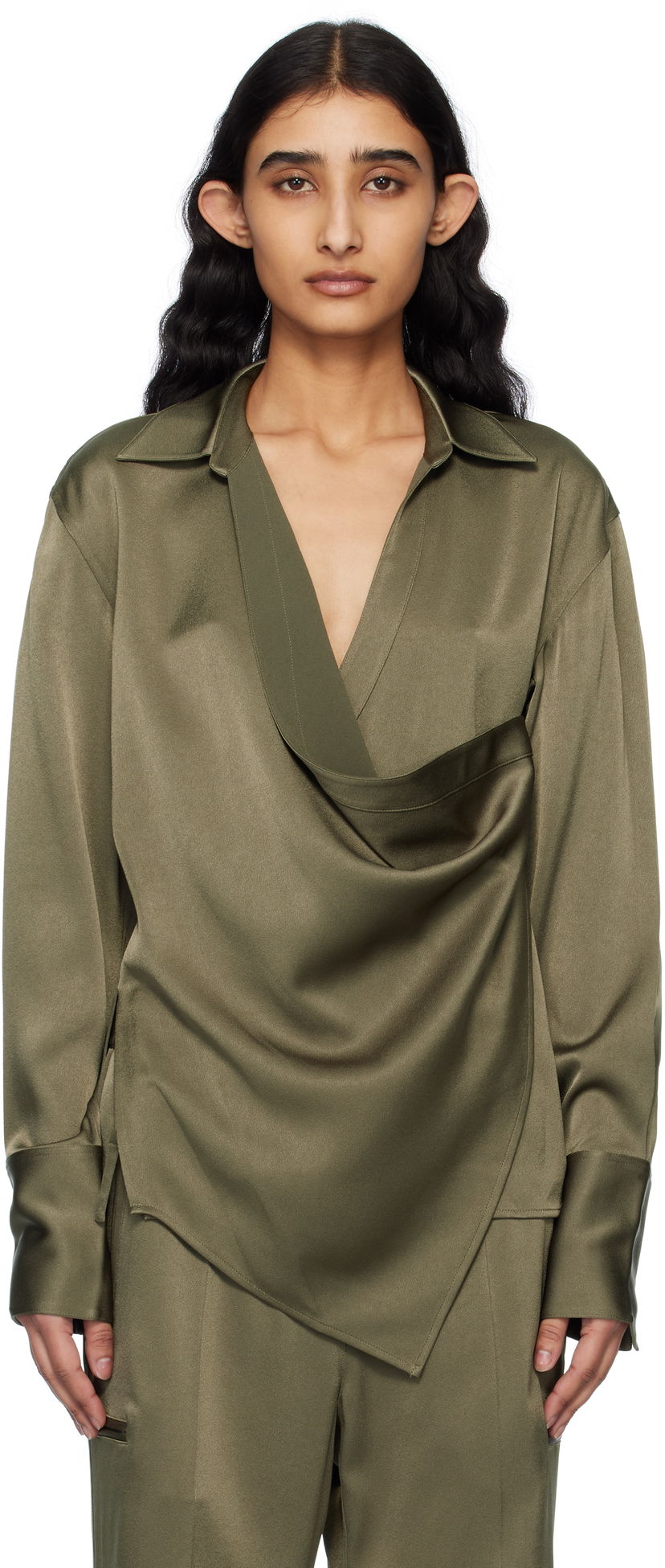 Paita Helmut Lang Helmut Lang Relaxed Wrap Satin Blouse Vihreä | O09HW501