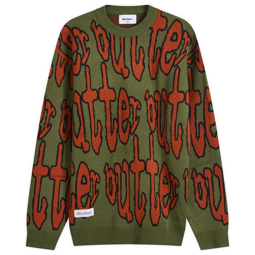 Villapaita Butter Goods Green Knit Jumper with Graphic Print Vihreä | BGQ4240083-FAT