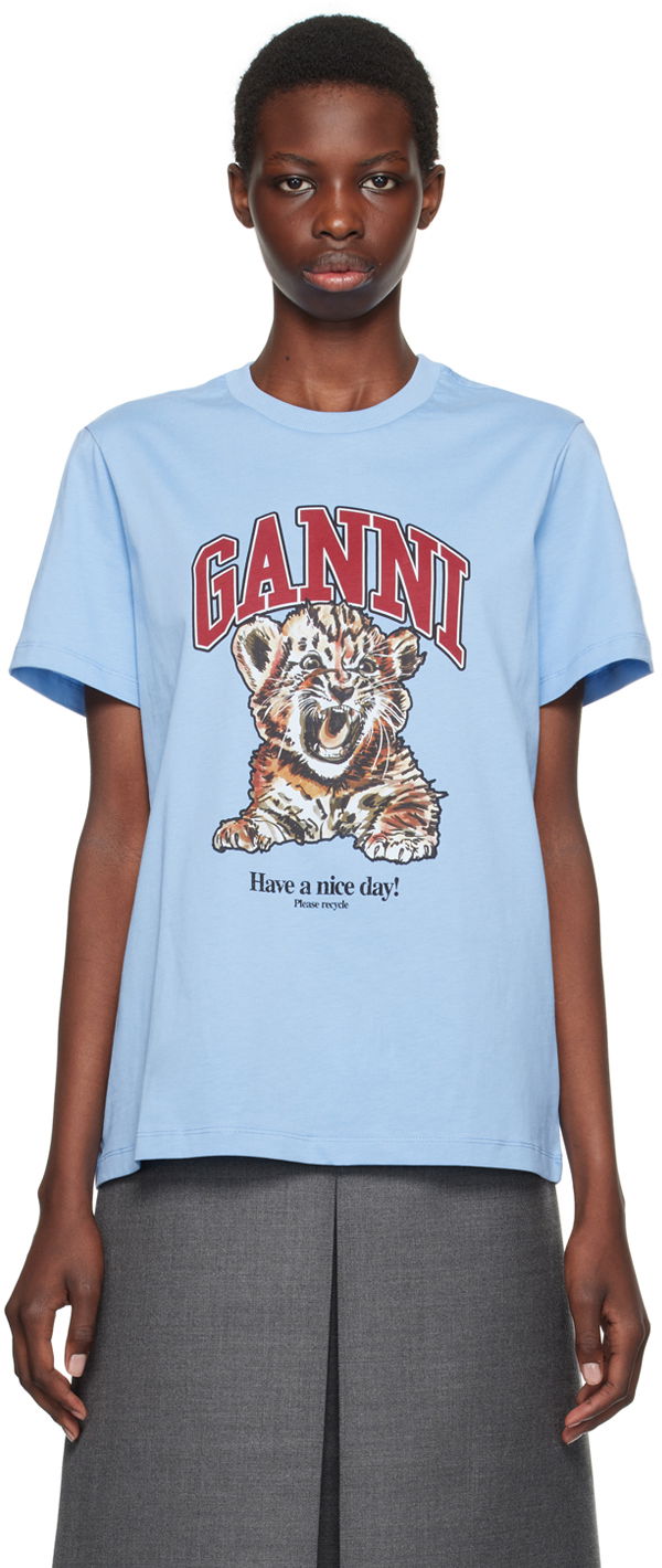 T-paita GANNI Tiger Print T-Shirt Sininen | T4007