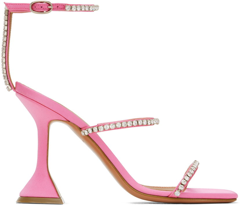 Kengänhoito Amina Muaddi Amina Muaddi Gilda Crystal-Embellished Heeled Sandals Vaaleanpunainen | GILDA SANDAL CL SATIN