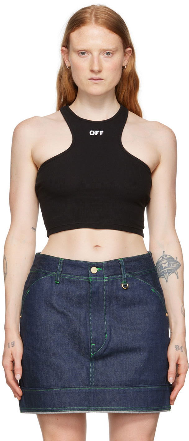 Tankkitoppi Off-White Black Cropped Tank Top Musta | OWAD086C99JER0011001