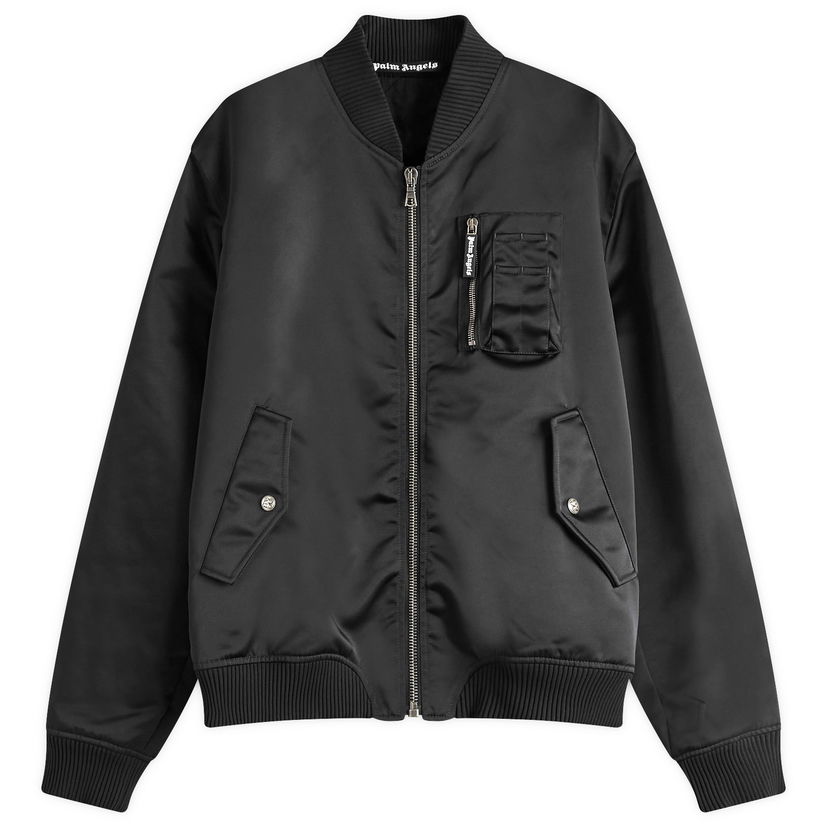 Bomber-takki Palm Angels Black Bomber Jacket With Logo Patch Musta | PMEH033S25FAB0011010