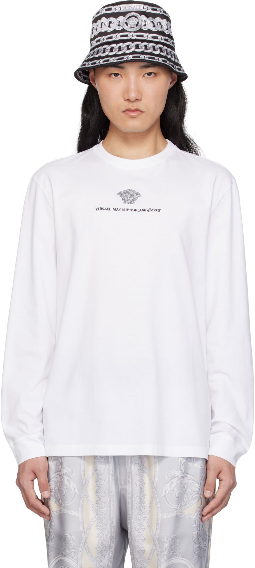T-paita Versace Versace Medusa Embroidered Long Sleeve T-Shirt Valkoinen | 1013947_1A11054