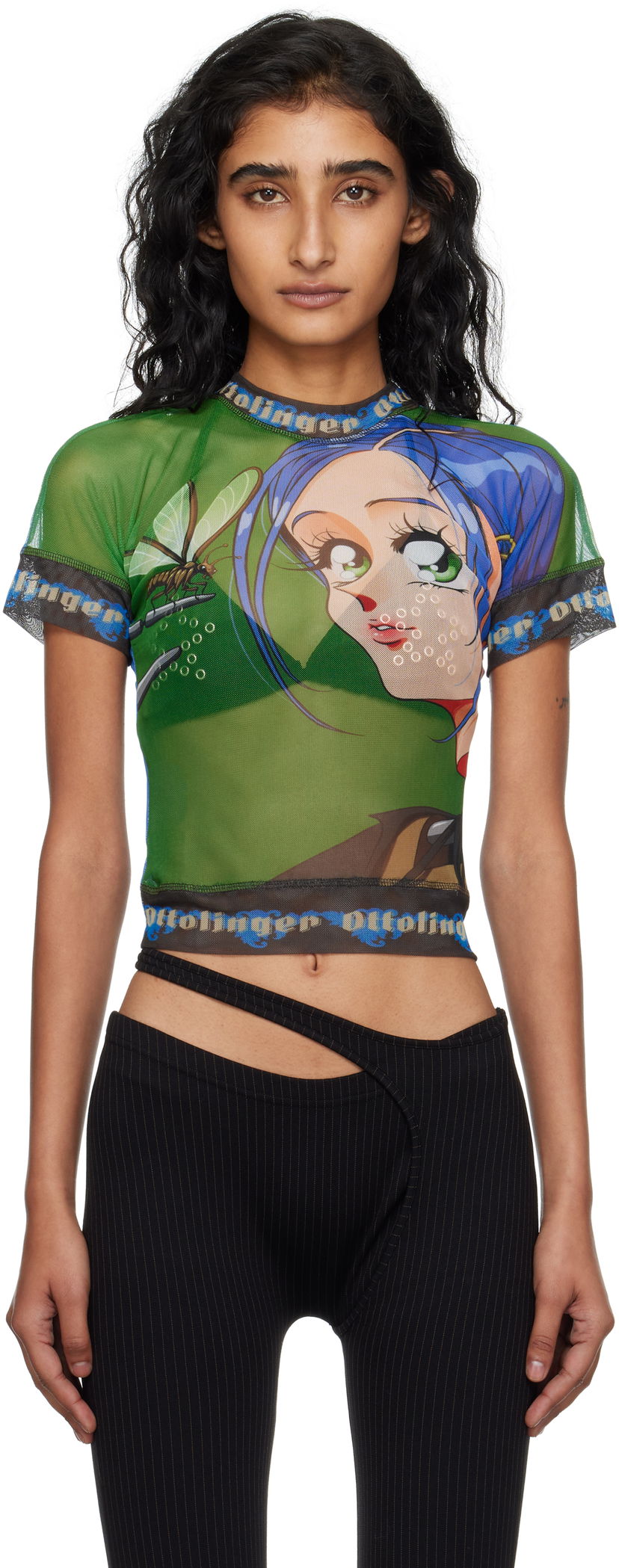 T-paita Ottolinger Ottolinger Anime Girl Graphic Mesh T-Shirt Vihreä | 101-100401-05