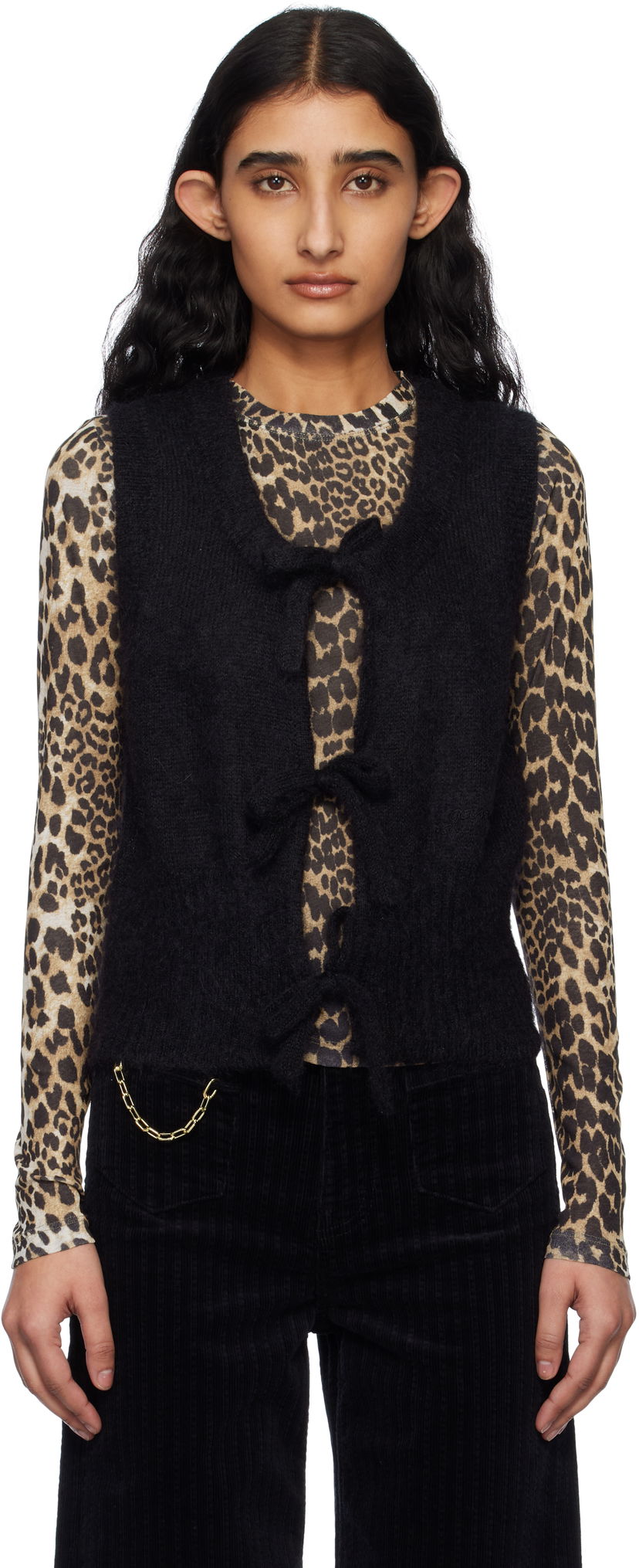Villapaita GANNI Ganni Tie-Front Knit Vest Musta | K2514