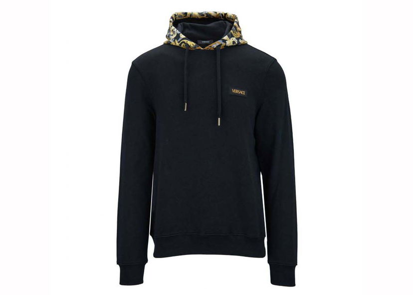 Huppari Versace Printed Hood Sweatshirt Black/Yellow Musta | 1015093 1A10596 5B000
