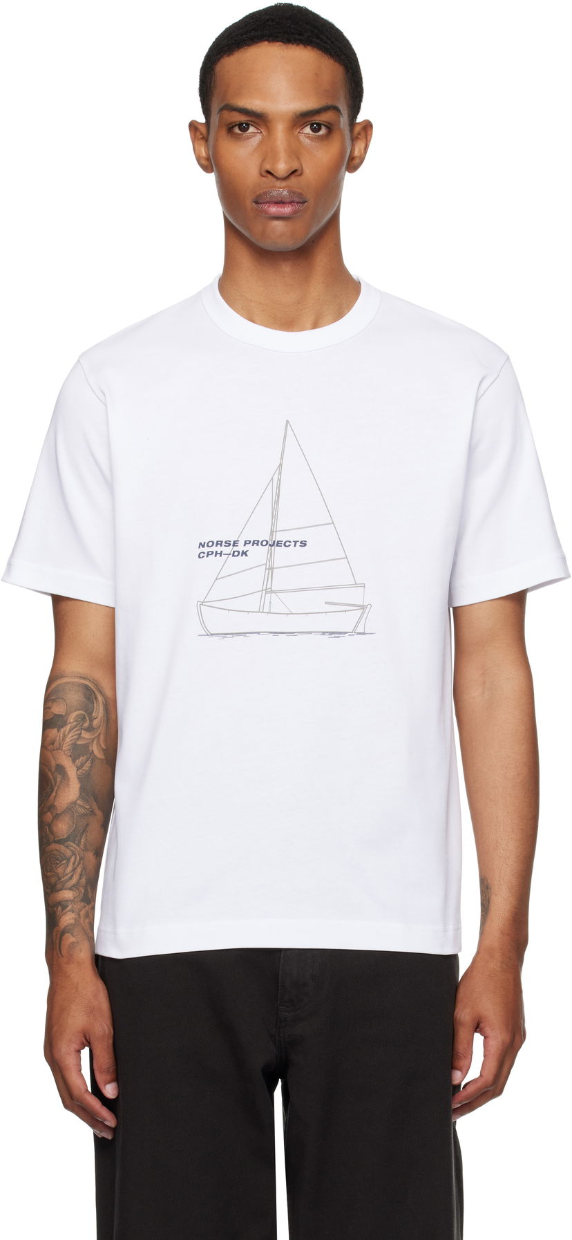 T-paita NORSE PROJECTS Norse Projects Holger Organic Boat Print T-Shirt Valkoinen | N01-0677