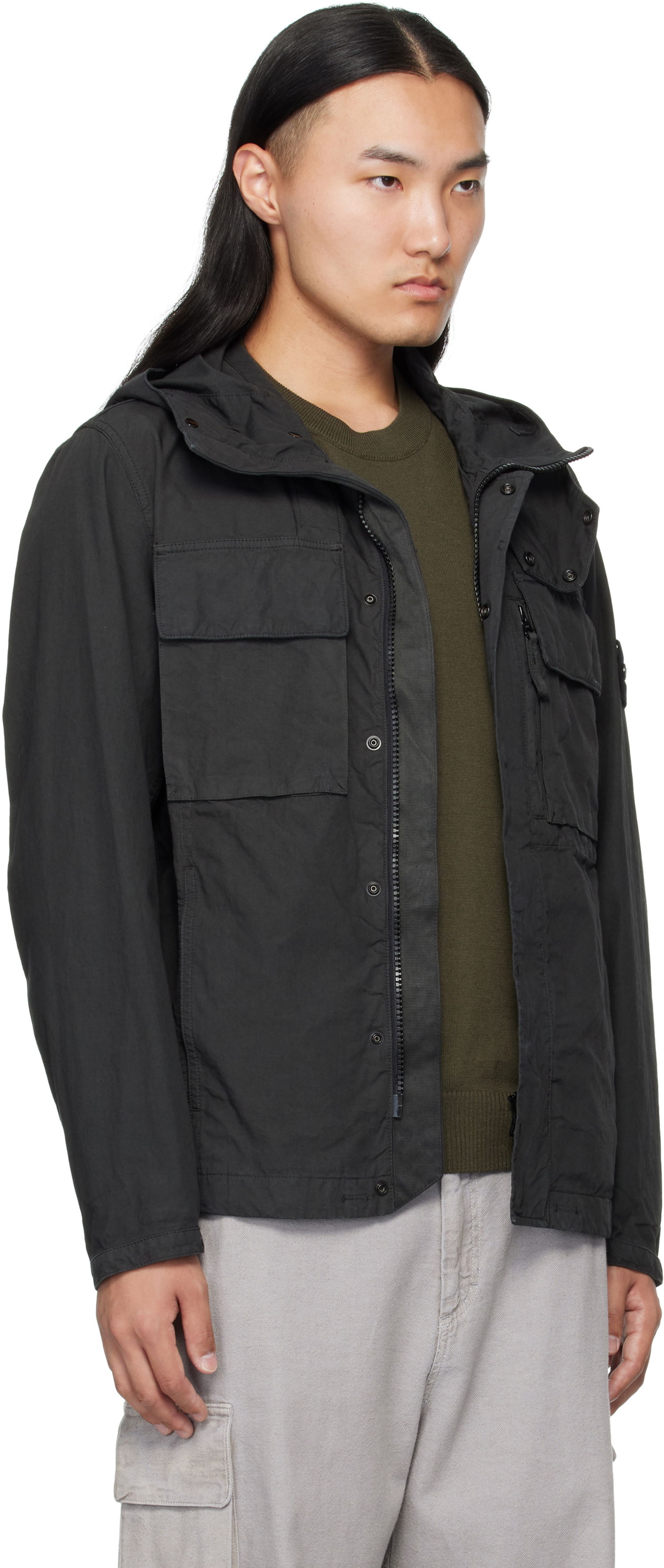 Takki Stone Island Canvas Weave Cotton Jacket Musta | K2S15 Q100012 S0240, 1