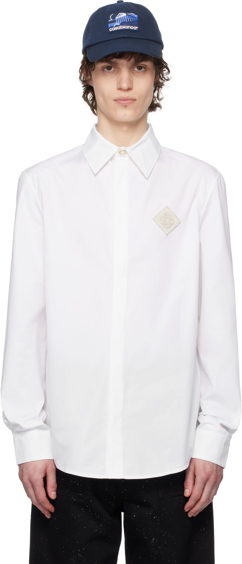 Paita Casablanca Casablanca Pearl Diamond Patch Cotton Shirt Valkoinen | MPS25-SH-139-01