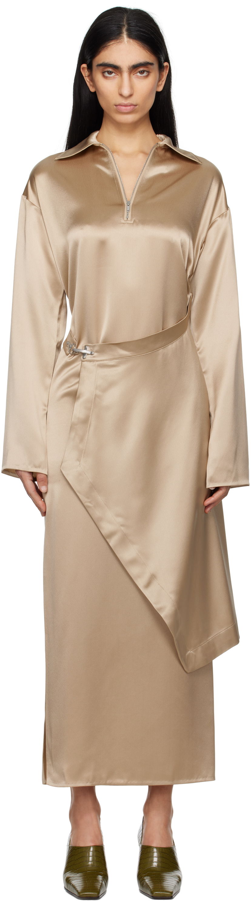 Mekko Nanushka Nanushka Colter Satin Maxi Dress Beige | NW25RSDR02672