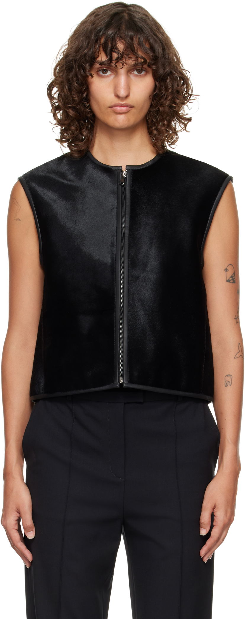 Liivi Loulou de Saison Loulou de Saison Ampas Pony-Effect Leather Vest Musta | AMPAS