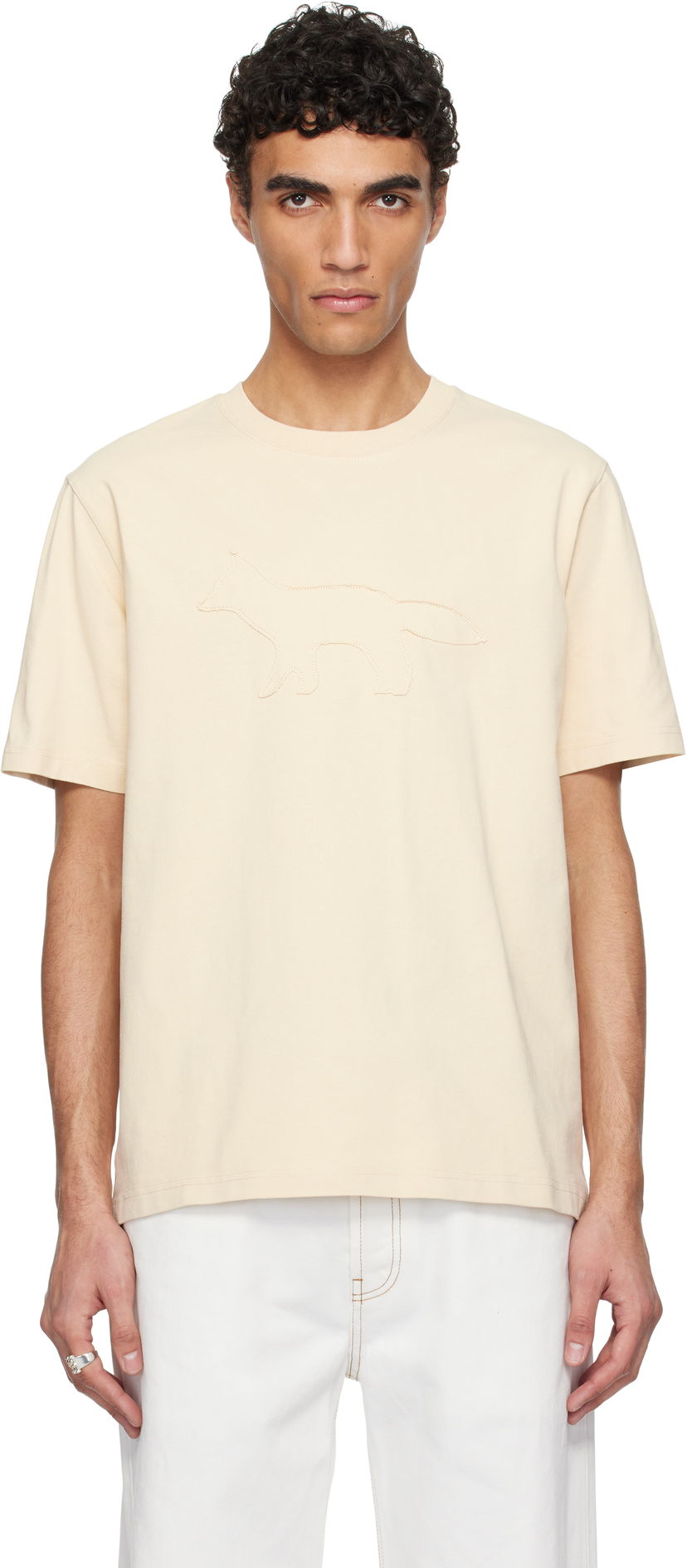 T-paita MAISON KITSUNÉ Maison Kitsuné Profile Fox Comfort T-Shirt Beige | OM00121KJ0118