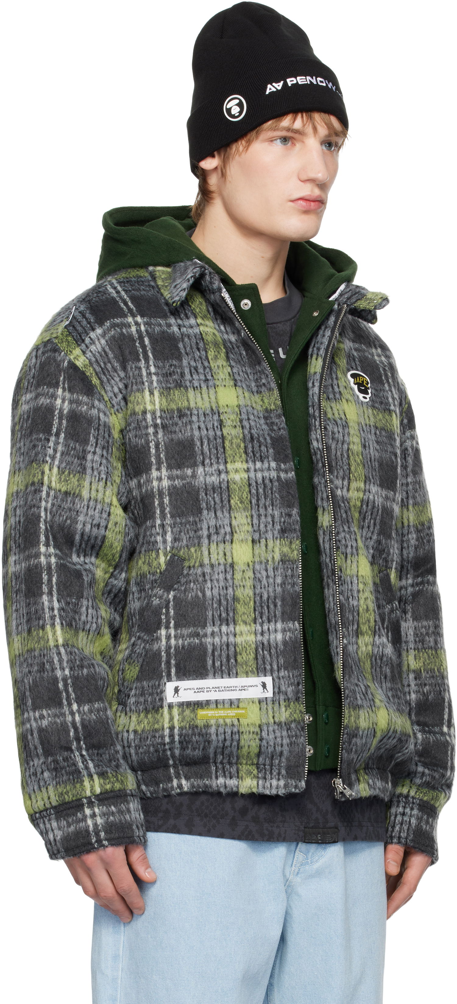 Bomber-takki AAPE by A Bathing Ape AAPE by A Bathing Ape Moonface Logo Check Hooded Jacket Monivärinen | AAPJKM7681XXNGYM, 1