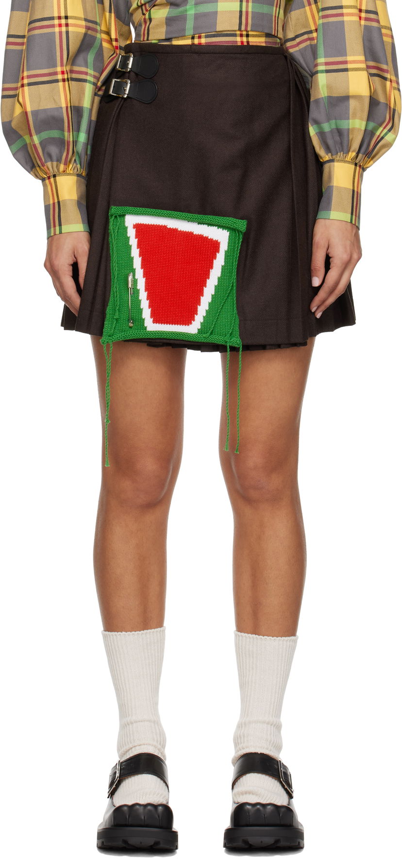 Hame Charles Jeffrey Loverboy Kilt Miniskirt with Knit Detail Ruskea | 41050201