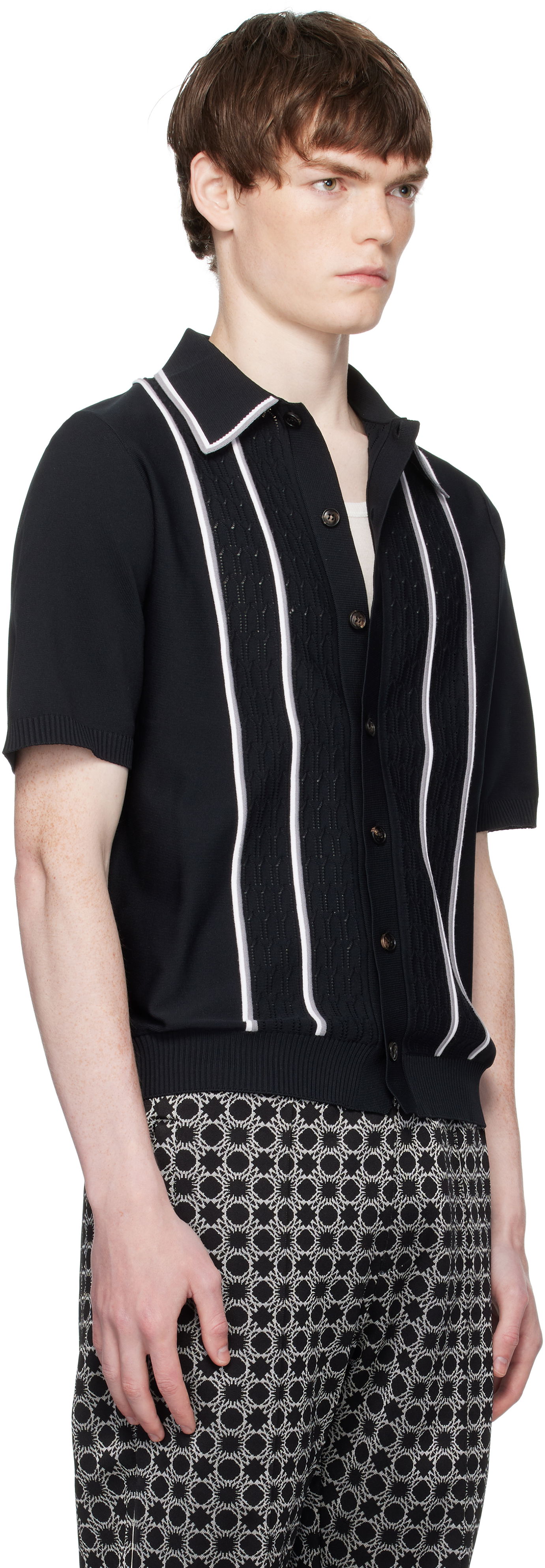 Poolopaita AMIRI AMIRI Script Stripe Knit Polo Musta | AMKNIR1025, 1