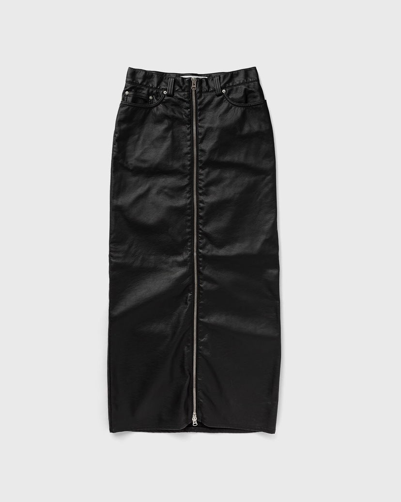 Hame Won Hundred Faux Leather Midi Skirt With Front Zip Musta | 3042-16010