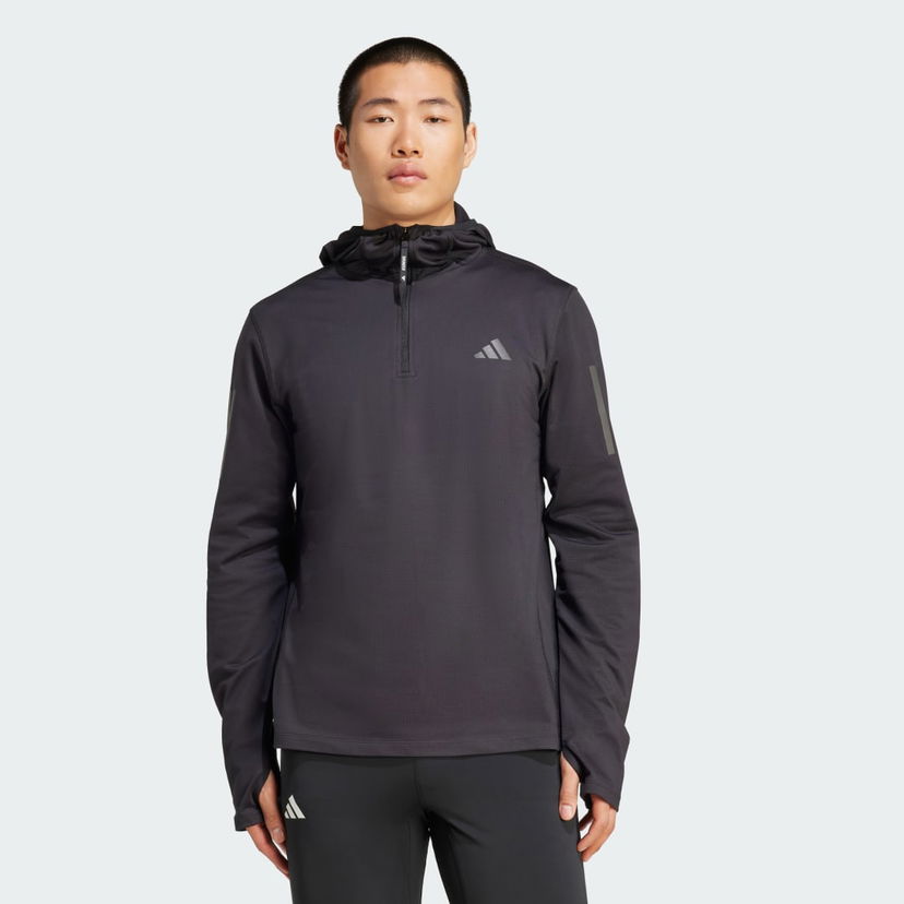 Huppari adidas Performance Own The Run Winterized Hooded 1/2 Zip Sweatshirt Musta | JN6378