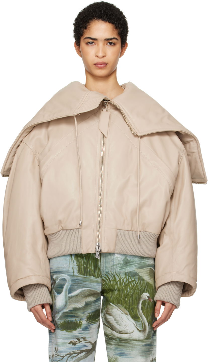 Bomber-takki The Attico The Attico Padded Leather Bomber Jacket Beige | 250WCB00062 LBT128AA