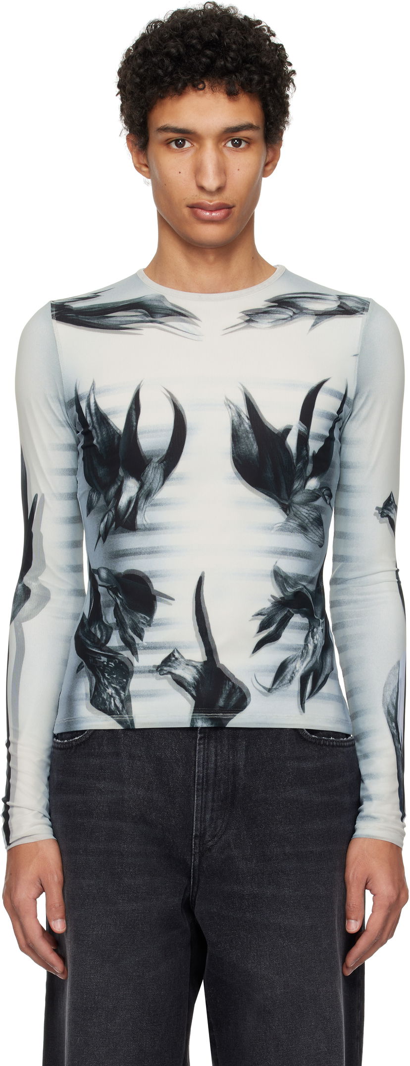 T-paita Jean Paul Gaultier Jean Paul Gaultier Flower Body Morphing Long Sleeve T-Shirt Valkoinen | 25/33-F-TO264-T581-010200