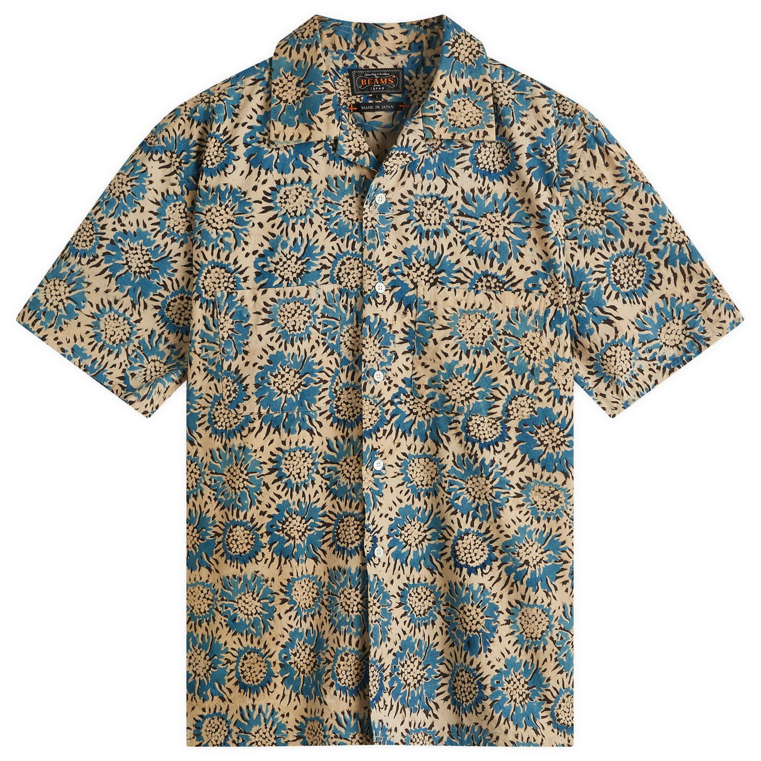 Paita BEAMS Beams Plus Open Collar Block Print Sunflower Shirt, Size Medium Beige | 3801-0167-139-75, 1