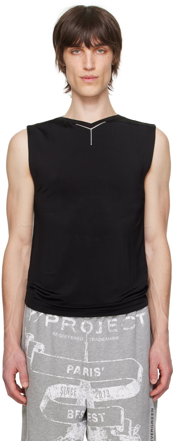 Tankkitoppi Y/PROJECT Black V-Neck Tank Top Musta | 204TS007