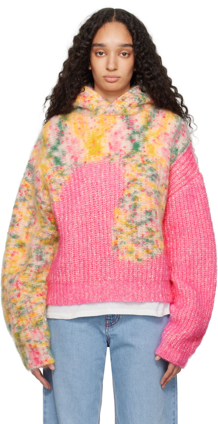 Villapaita ERL ERL Bicolor Swirl Knit Hoodie Vaaleanpunainen | ERL10N008