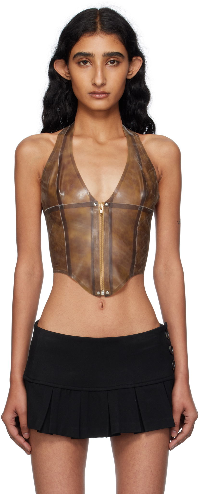 Tankkitoppi Miaou Miaou Mara Latex Halter Top Ruskea | 7048LTXLEO