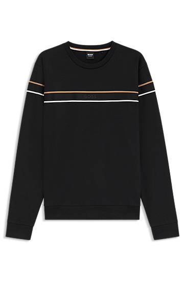Huppari BOSS BOSS Cotton-terry Sweatshirt with Signature Stripe Musta | 50545589