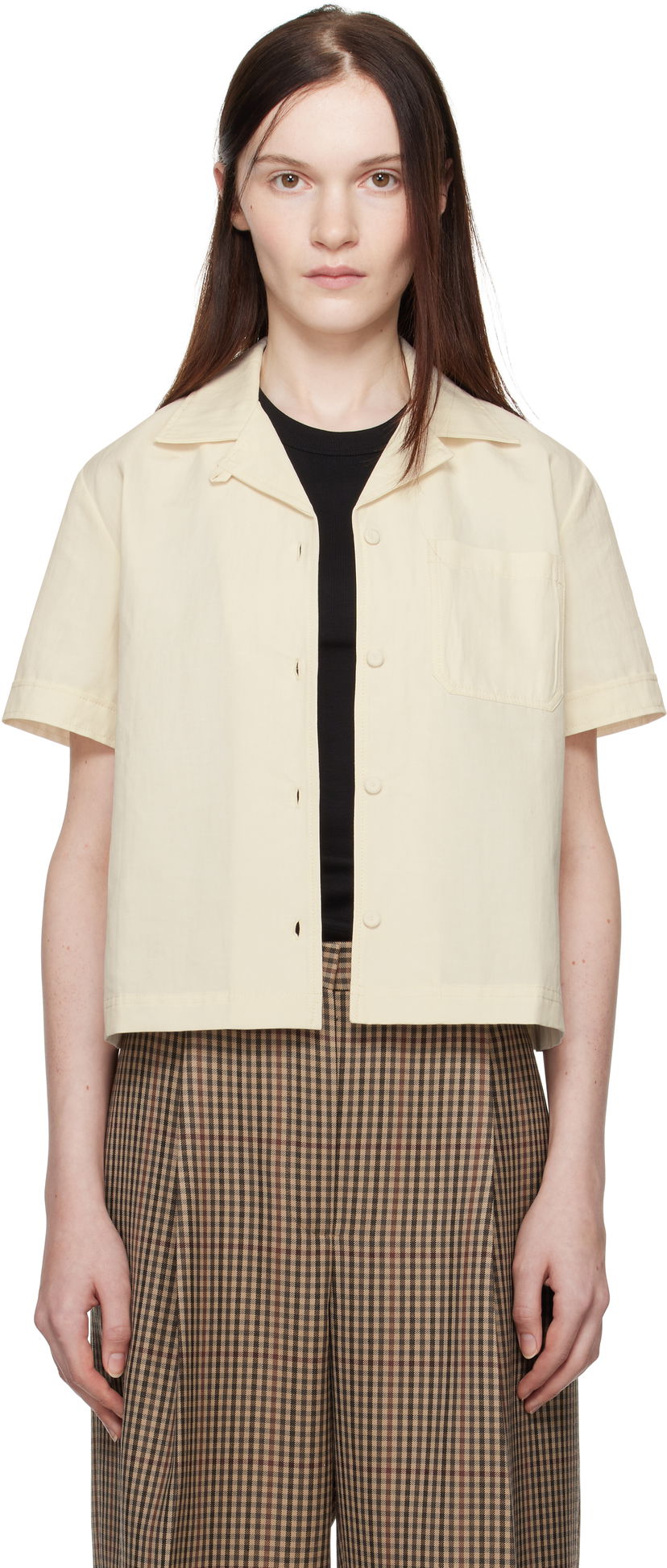 Paita A.P.C. A.P.C. Maeva Cropped Camp Collar Shirt Beige | COHEJ-F12583