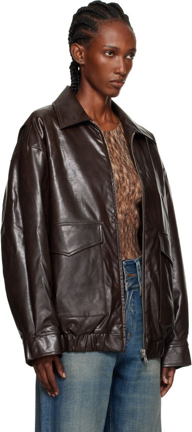 Bomber-takki Maison Margiela MM6 Maison Margiela Oversized Faux-Leather Bomber Jacket Ruskea | S52AM0325 M35465, 4