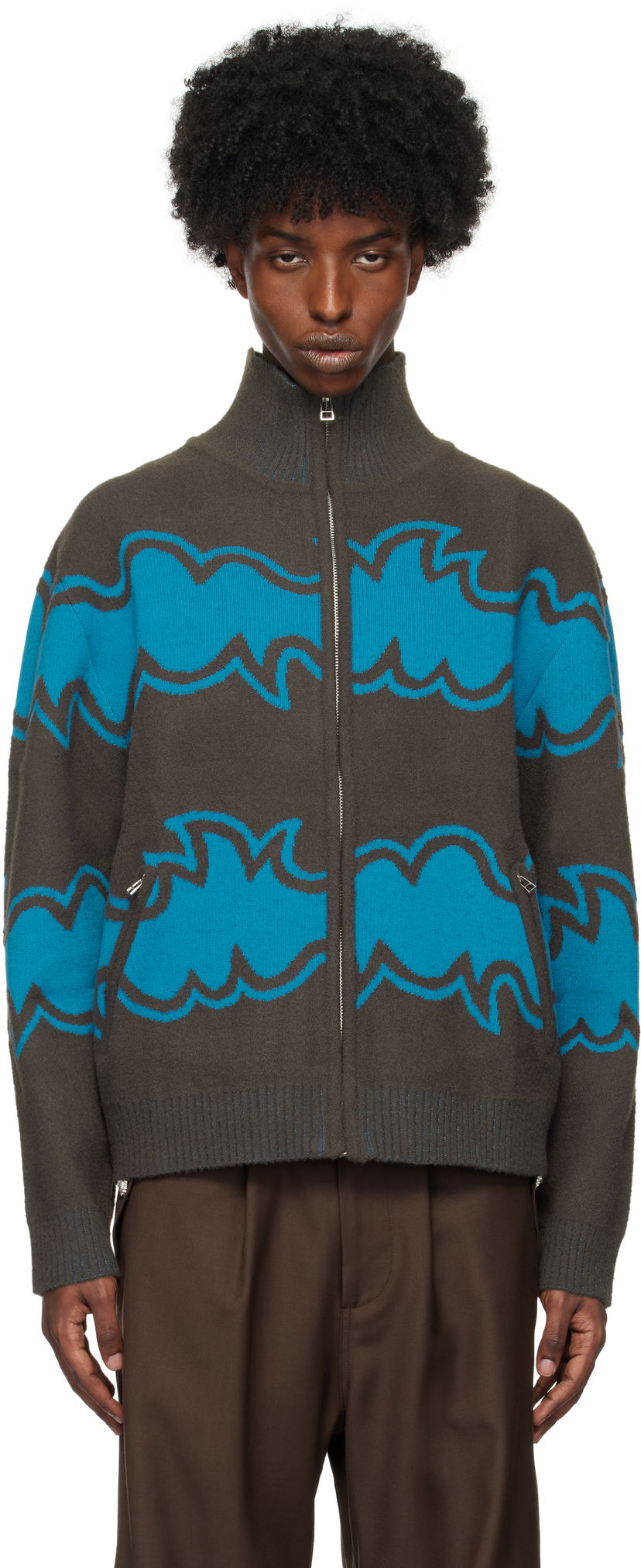 Takki Bluemarble Zipped Jacquard Jacket Ruskea | SW37 KN18B24 BLU