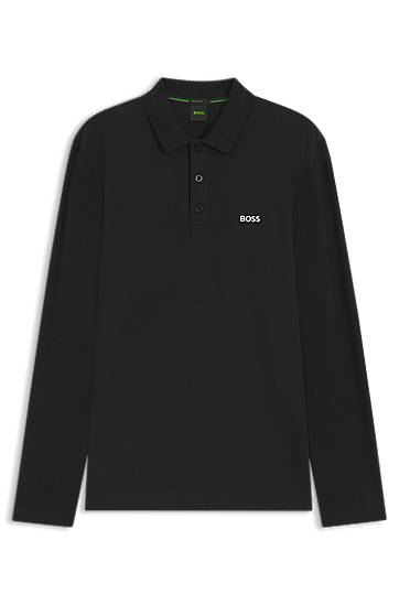 Poolopaita BOSS Long-Sleeve Cotton Pique Polo Shirt Musta | 50536609