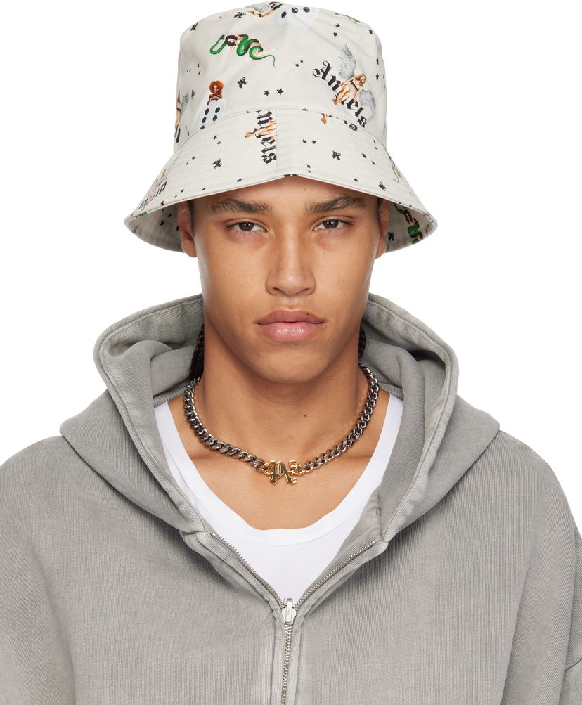 Hattu Palm Angels Palm Angels Pin Up All Over Print Bucket Hat Beige | PMLA039S25FAB0040B84