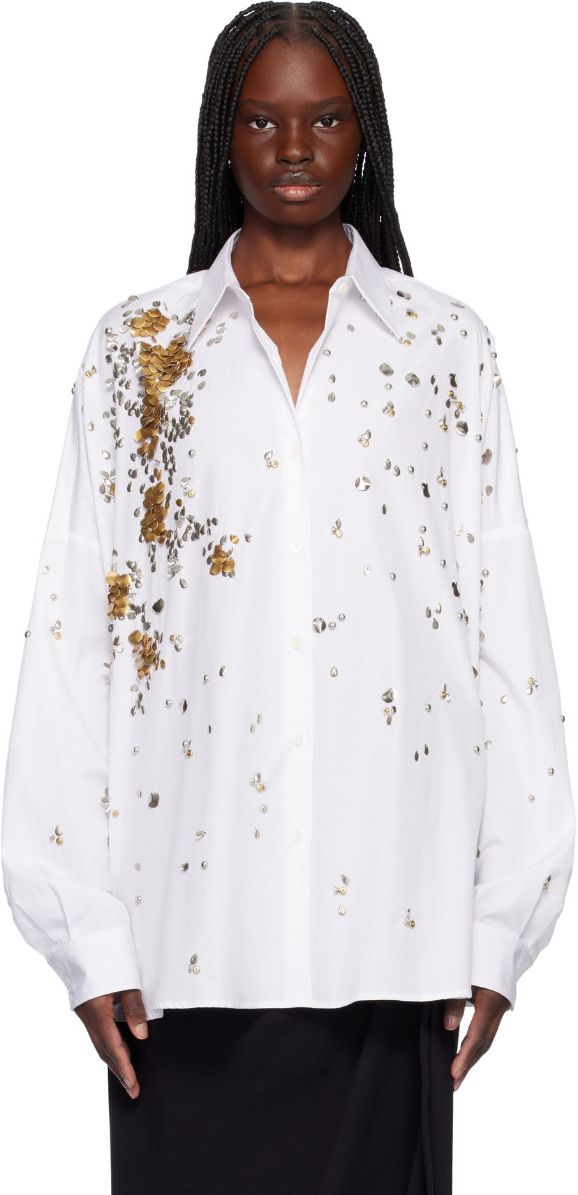 Paita Dries Van Noten Dries Van Noten Oversized Embellished Shirt Valkoinen | 251-010759-1466