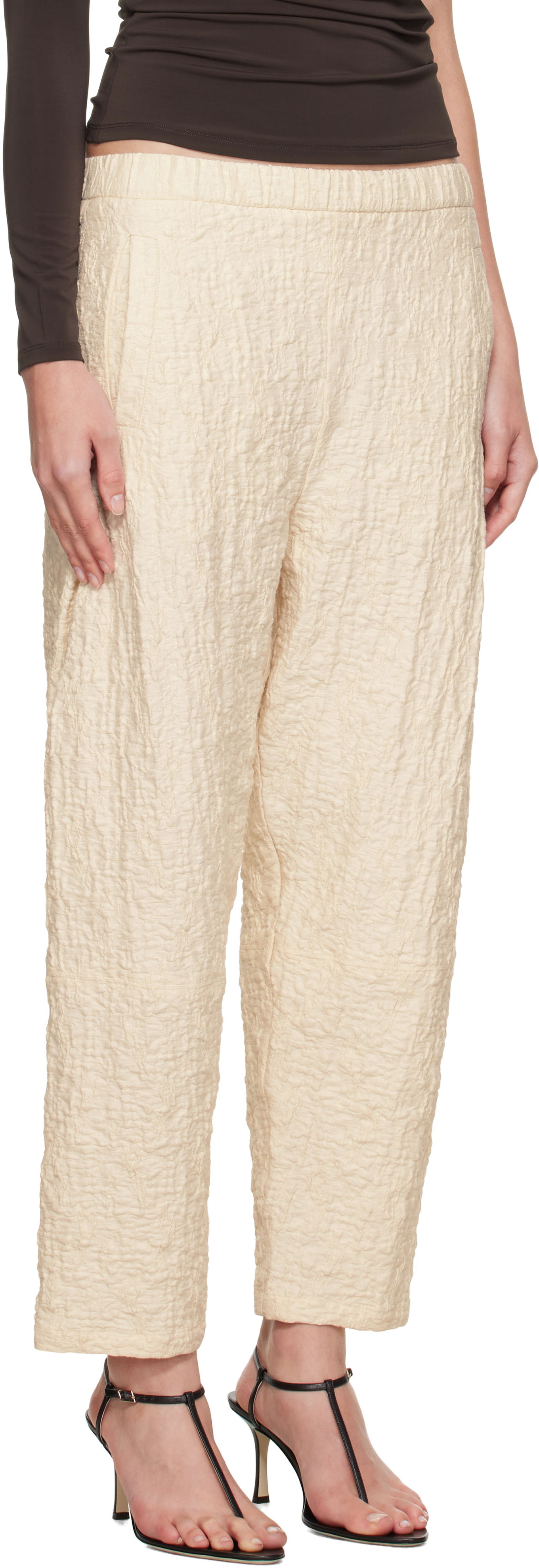 Housut Max Mara Max Mara Alamo Textured Ankle Trousers Beige | 2521786058600, 1