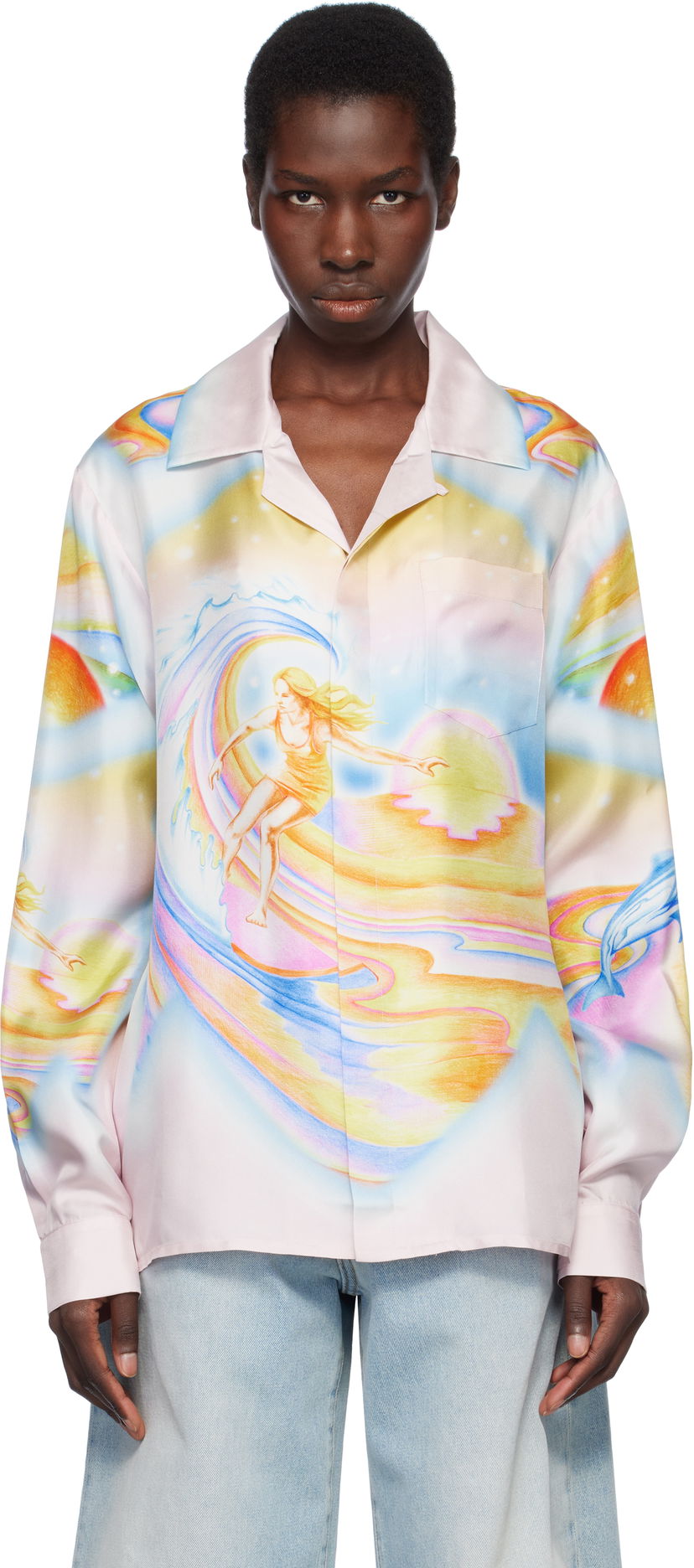 Paita Casablanca Casablanca Psychedelic Nirvana Print Silk Long Sleeve Shirt Vaaleanpunainen | U-WS25-SH-006-05