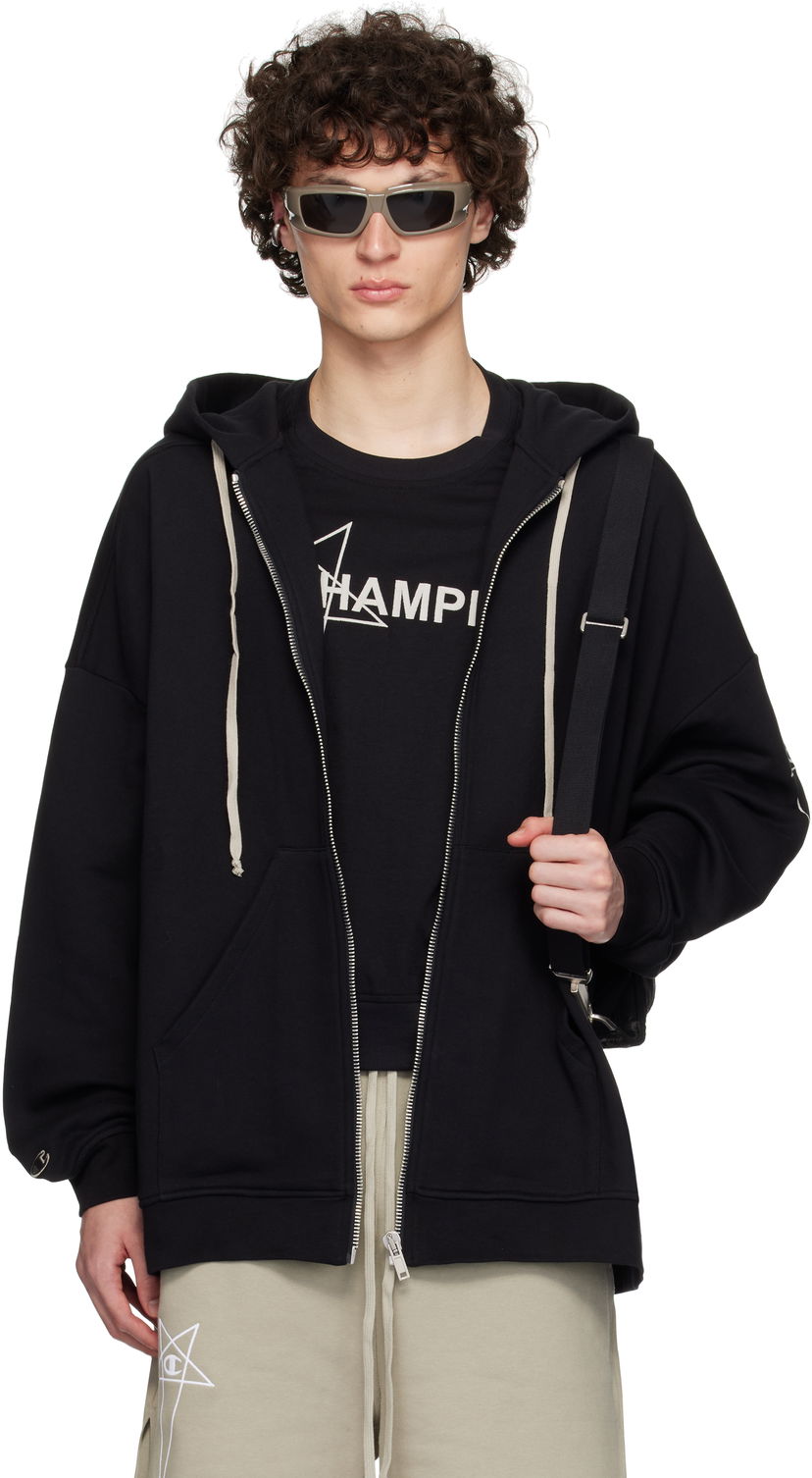 Huppari Rick Owens Rick Owens Champion Edition Jumbo Jason's Zip Hoodie Musta | CM01E1663 CHFE FELPA