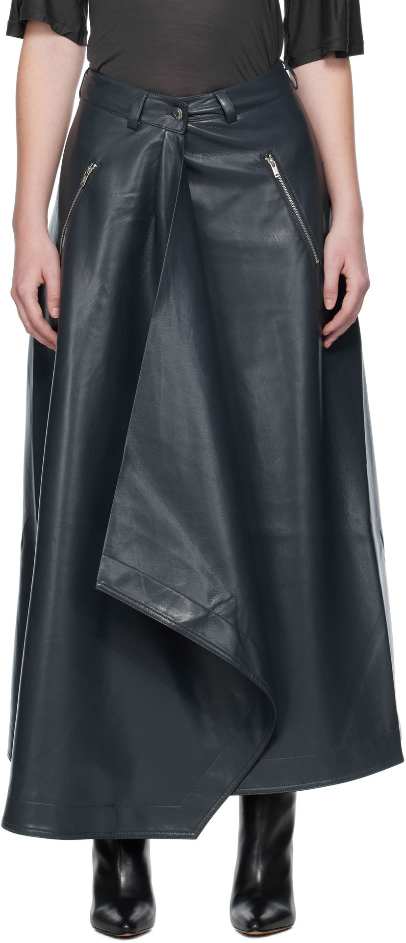 Hame Nanushka Nanushka Neith Draped Vegan Leather Maxi Skirt Tummansininen | NW25PFSK01455